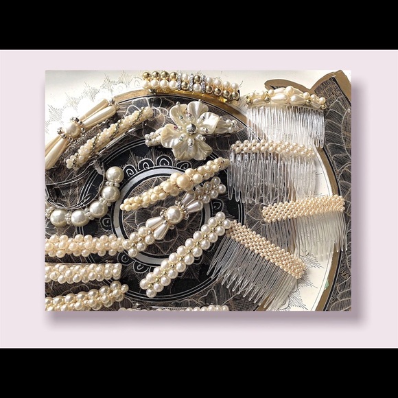 Vintage Hair Barrettes Combs Women’s Pearl Crystal Hairpins Accessory Lot - Picture 4 of 12